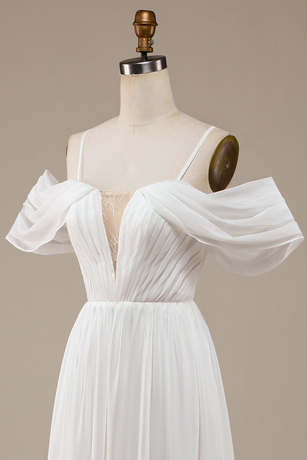 Ivory Simple A Line Off The Shoulder Boho Chiffon Ruched Wedding Dress Sexy