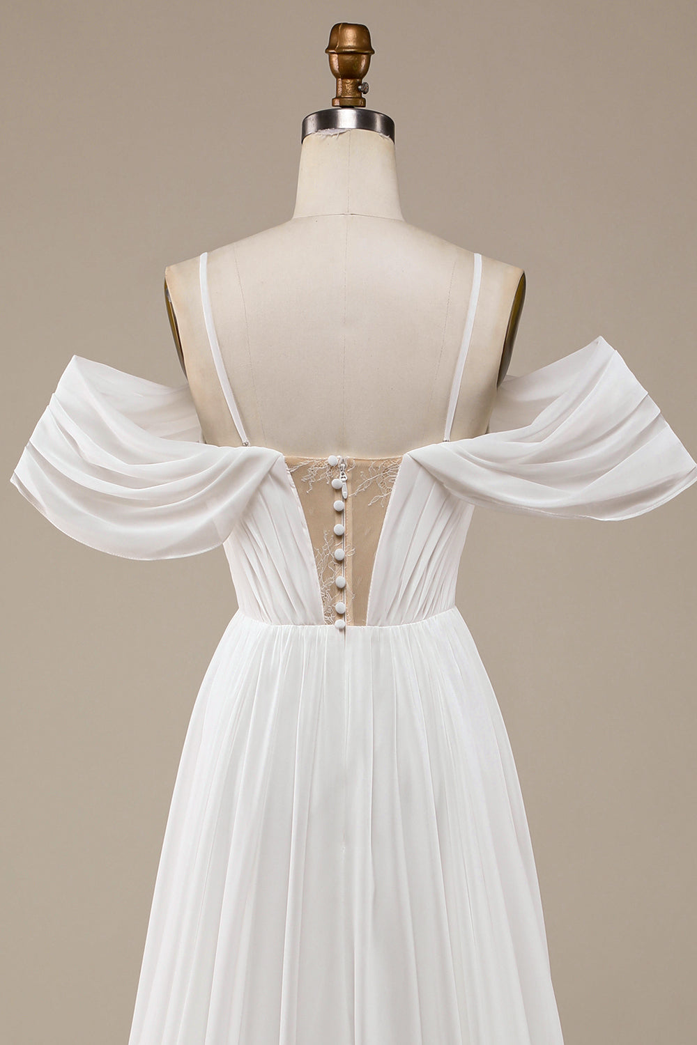 Ivory Simple A Line Off The Shoulder Boho Chiffon Ruched Wedding Dress Sexy