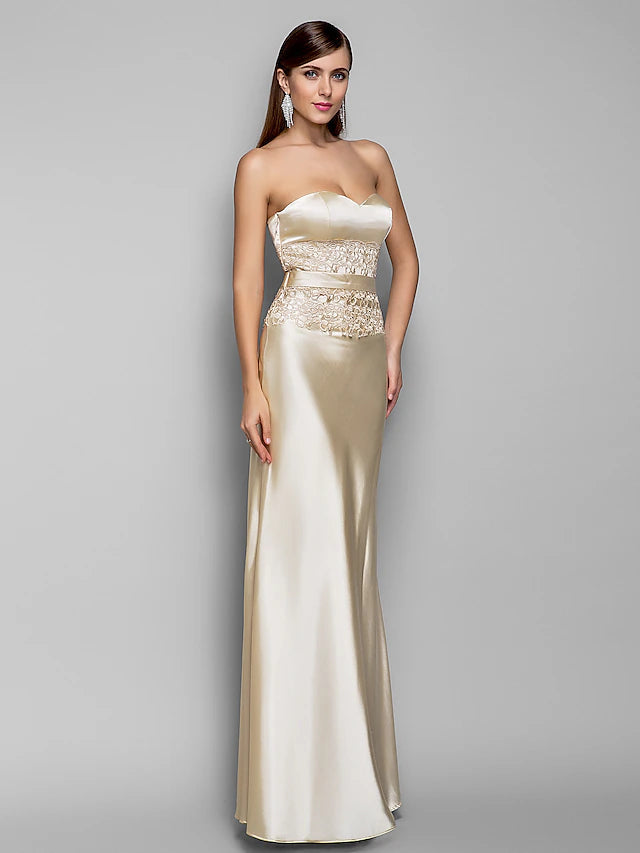 Mermaid / Trumpet Evening Gown Open Back Dress Wedding Guest Floor Length Sleeveless Sweetheart Stretch Satin