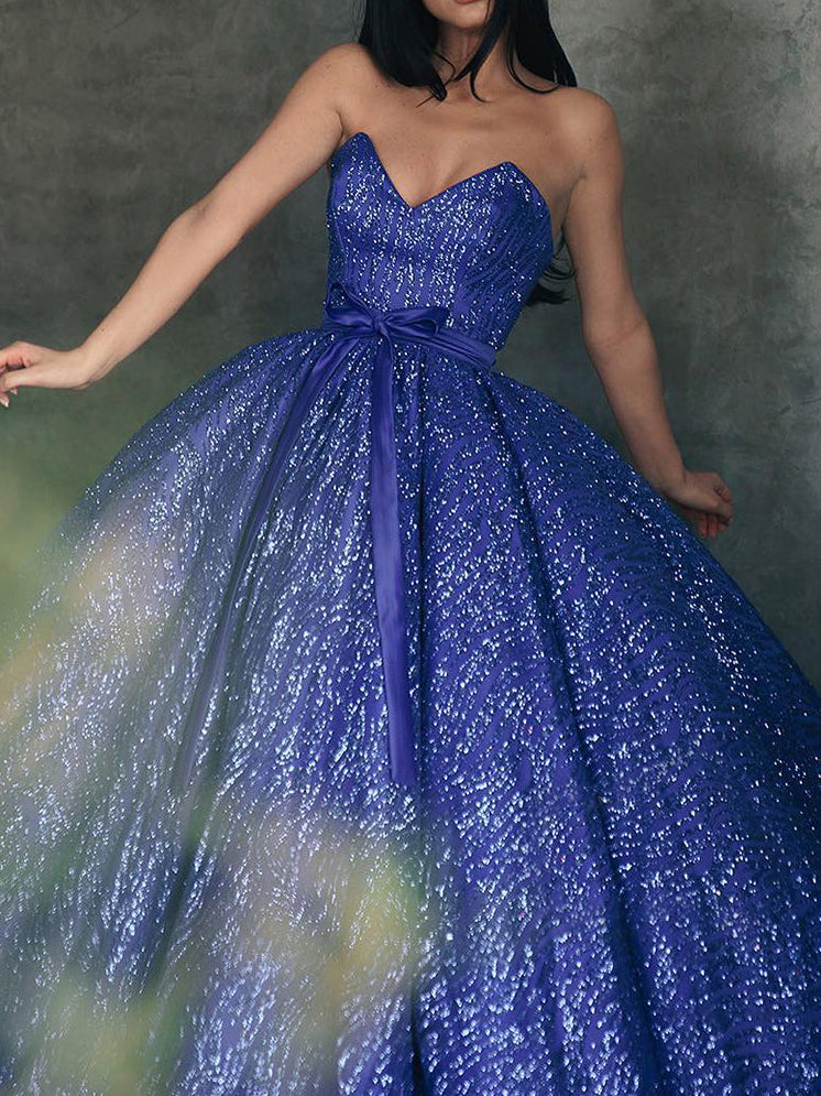 Ball Gown Strapless Floor-Length Long Prom Dresses With Belt Sexy Evening Dresses