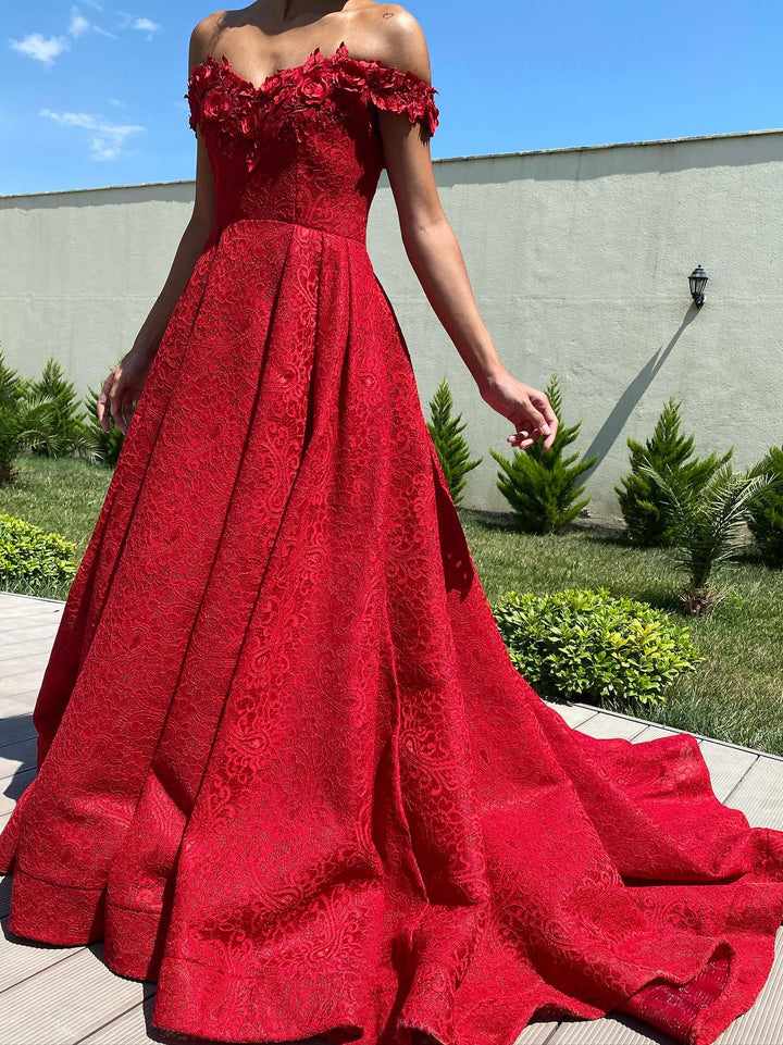 A-Line/Princess Off-The-Shoulder Long Dresses With Applique & Beading Sexy Evening Dresses