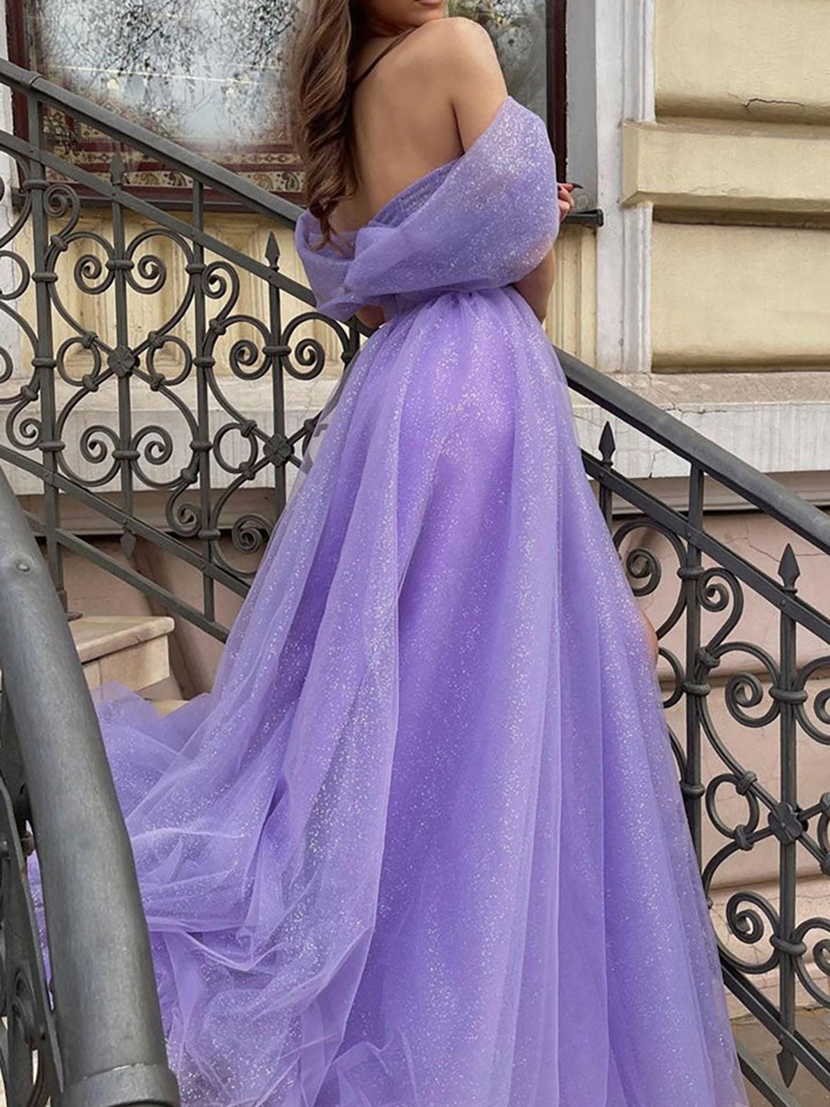 Ball Gown Off-The-Shoulder Floor-Length Long Dresses With Sequins Sparkly Evening Dresses