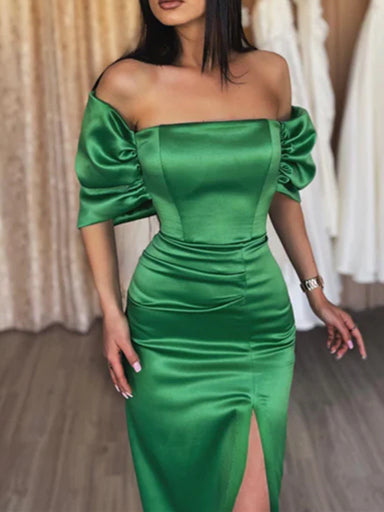 Sheath/Column Off-The-Shoulder Long Dresses With Split Side Sexy Evening Dresses