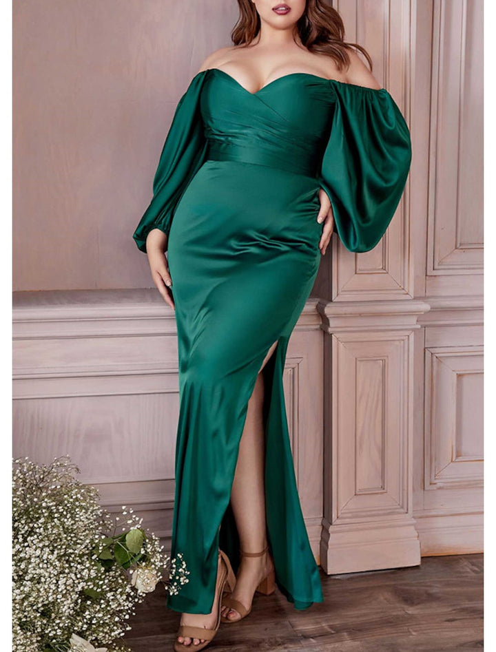 Sheath/Column Off-The-Shoulder Floor-Length Prom Dresses Sexy Evening Dresses Plus Size