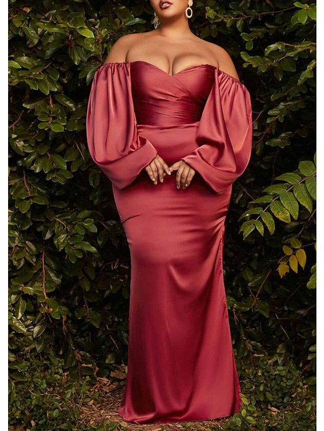 Sheath/Column Off-The-Shoulder Floor-Length Prom Dresses Sexy Evening Dresses Plus Size