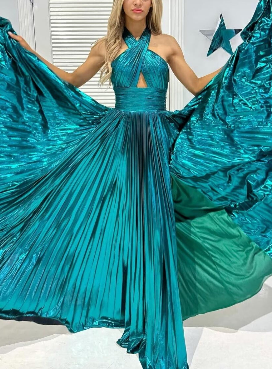 A-Line/Princess Halter Sleeveless Floor-Length Long Formal Evening Dresses With Split Side Sexy