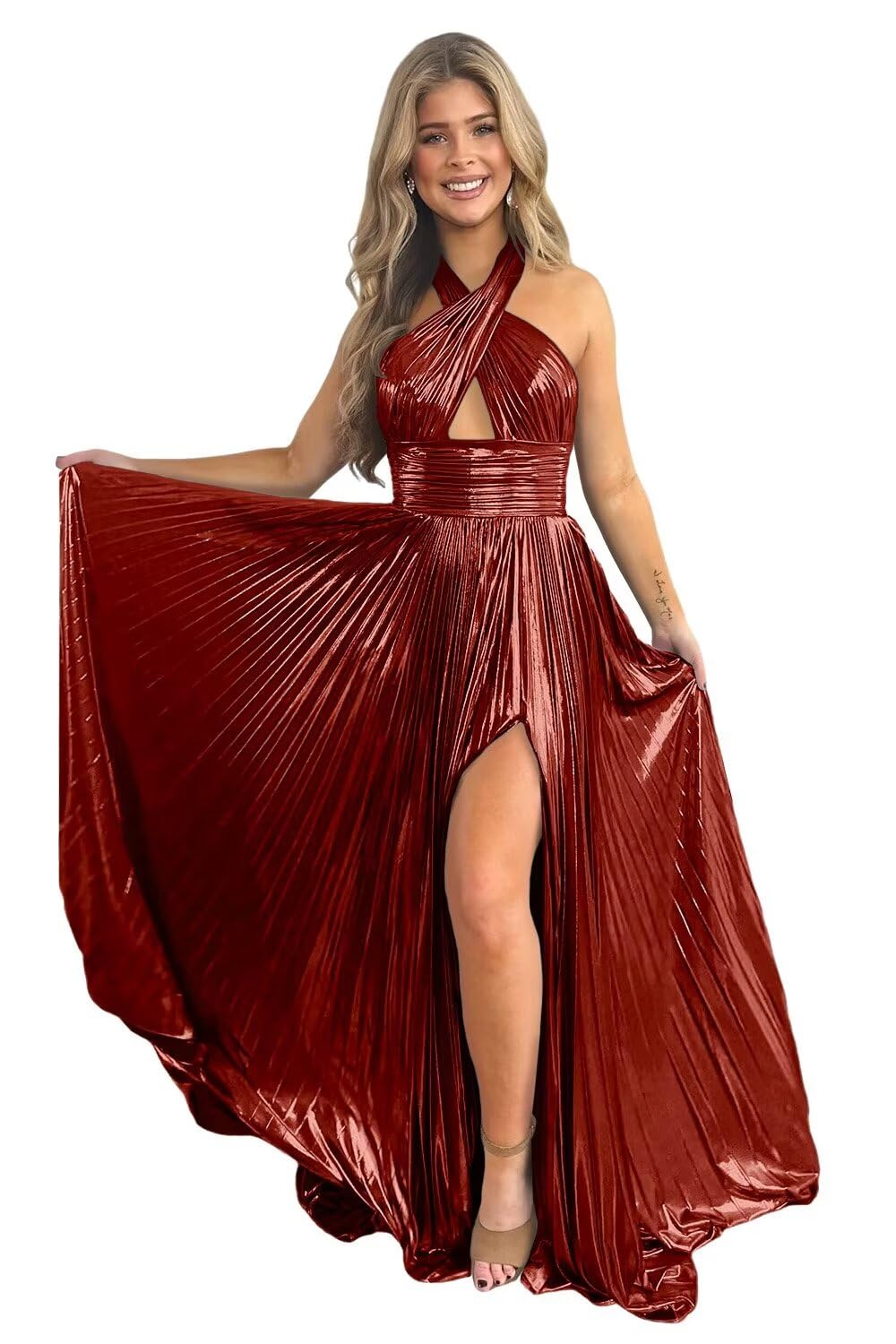 A-Line/Princess Halter Sleeveless Floor-Length Long Formal Evening Dresses With Split Side Sexy