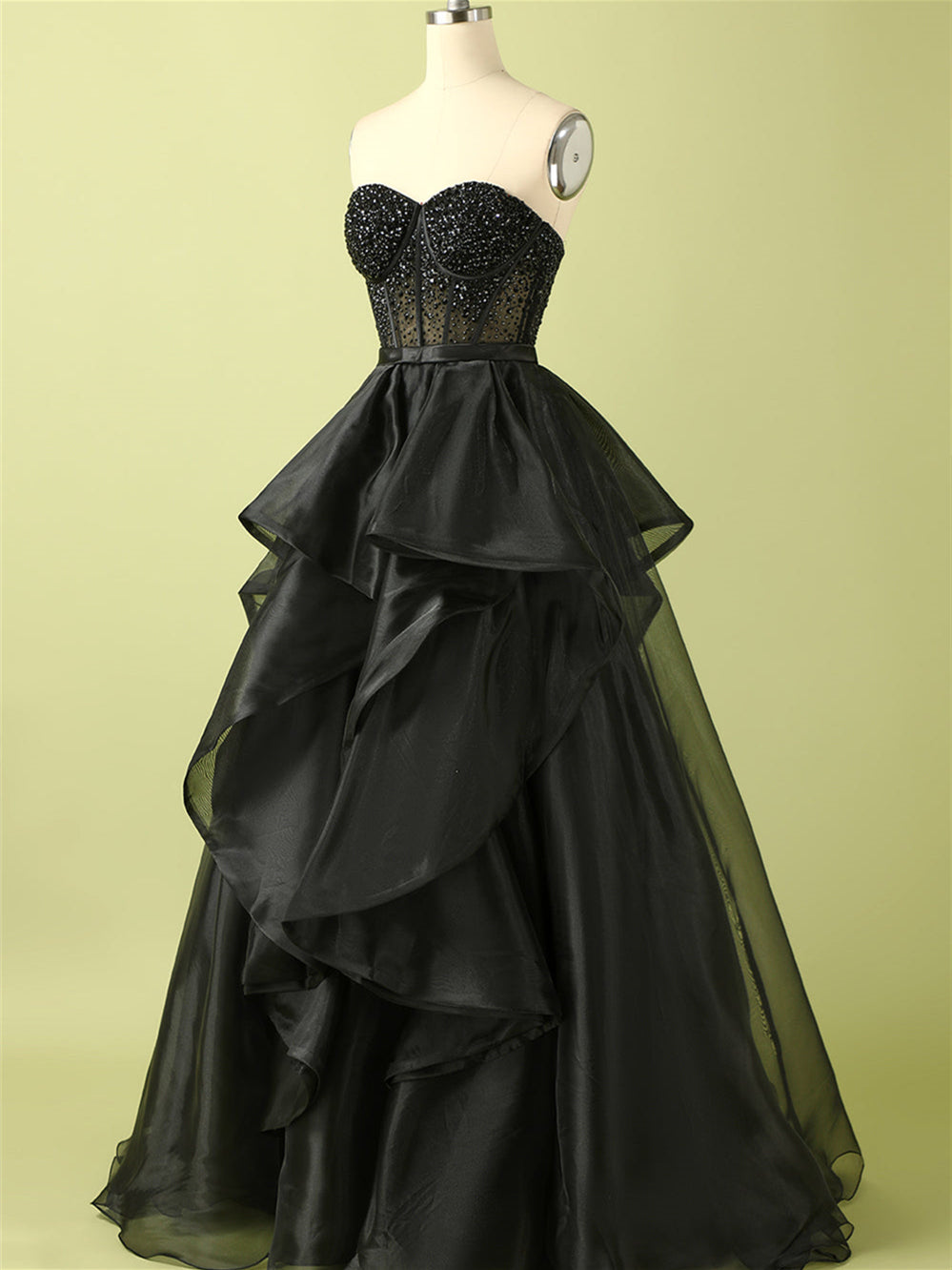 Ball-Gown Strapless Sleeveless Floor-Length Beaded Evening Dress Sexy