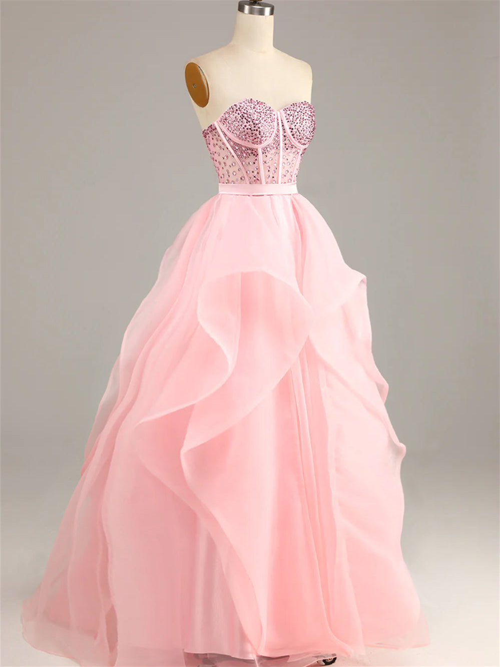 Ball-Gown Strapless Sleeveless Floor-Length Beaded Evening Dress Sexy
