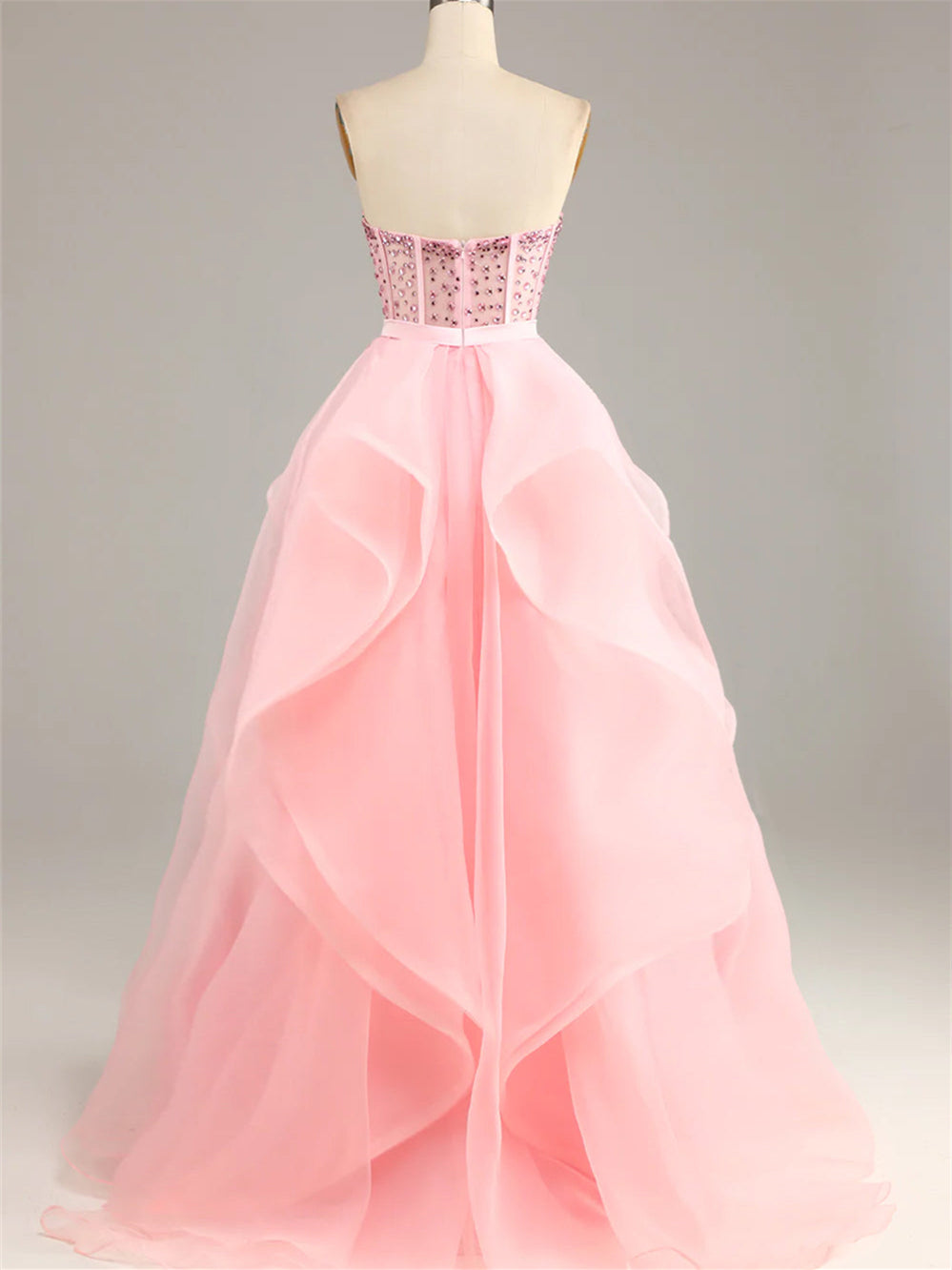 Ball-Gown Strapless Sleeveless Floor-Length Beaded Evening Dress Sexy