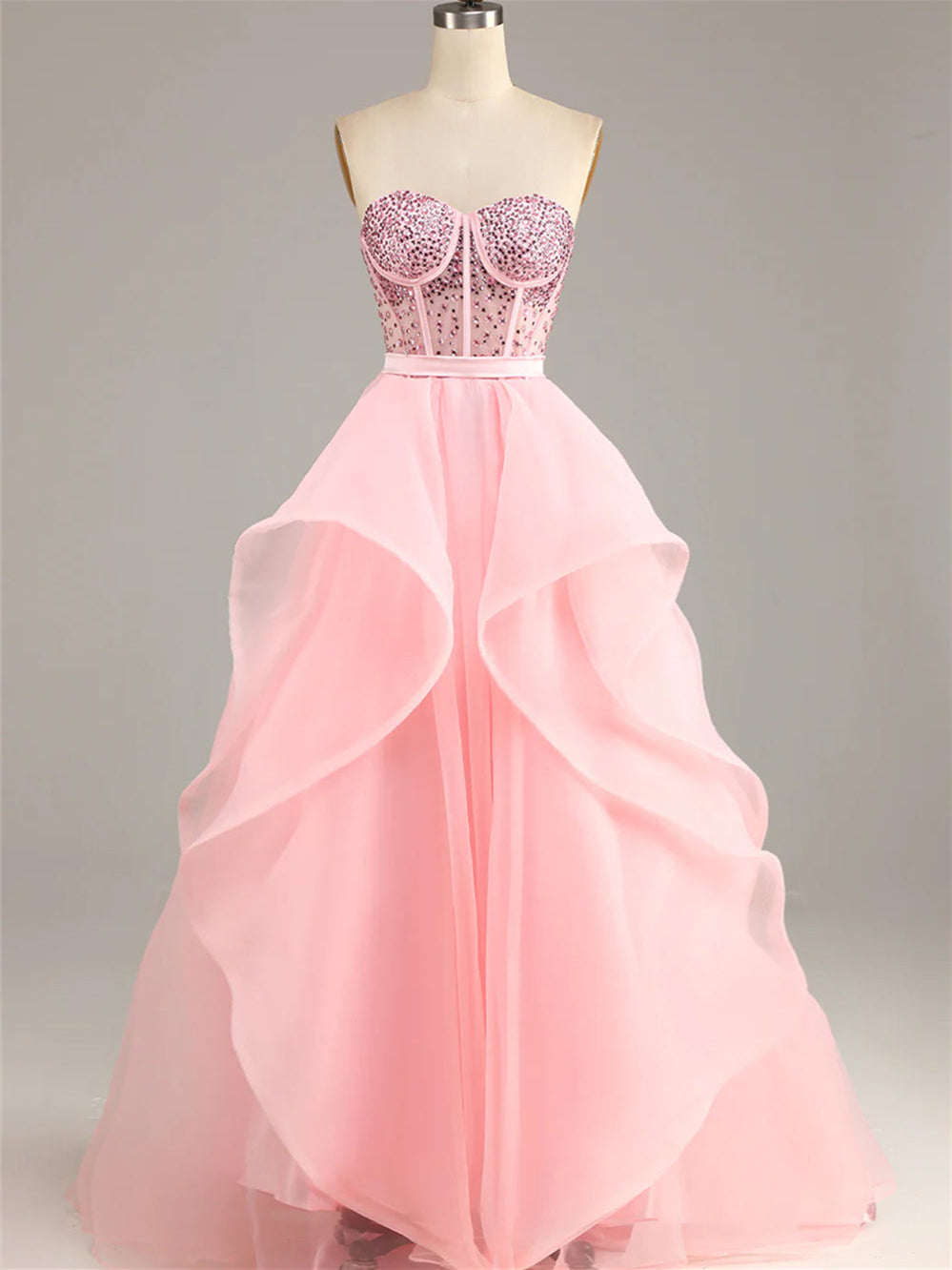 Ball-Gown Strapless Sleeveless Floor-Length Beaded Evening Dress Sexy
