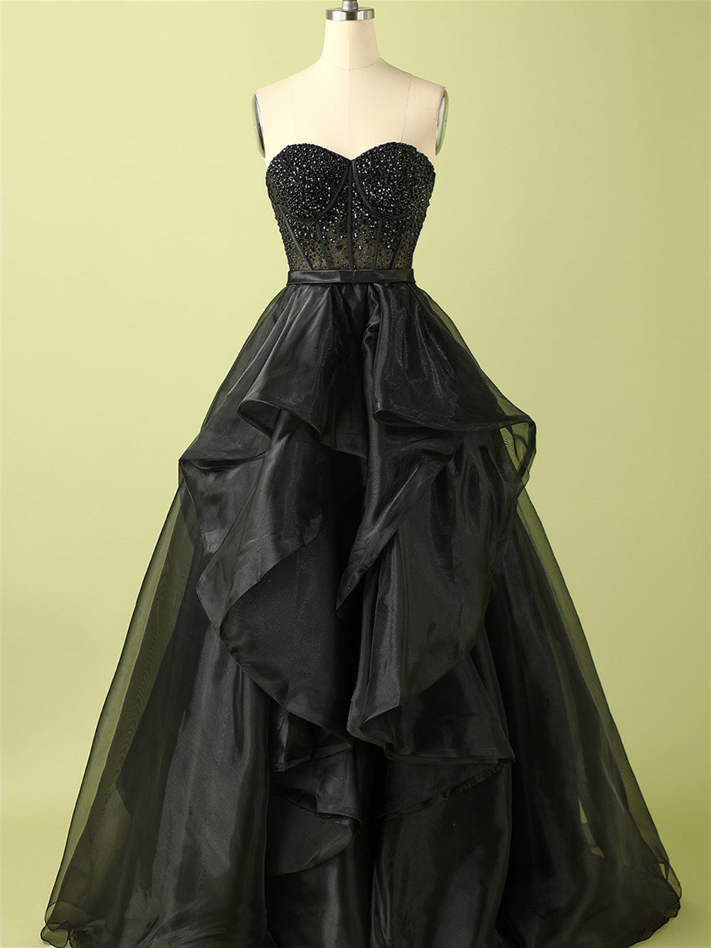 Ball-Gown Strapless Sleeveless Floor-Length Beaded Evening Dress Sexy