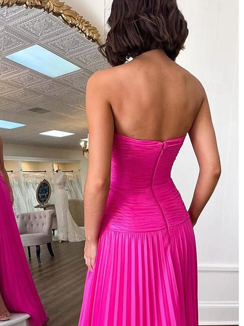 A-Line/Princess Sleeveless Strapless Prom Dresses With Pleats Ruched Pure Color