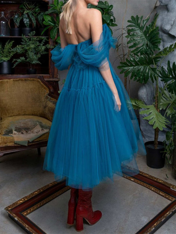 A-Line/Princess Off-The-Shoulder Short Sleeves Knee-Length Cocktail Dresses Sexy