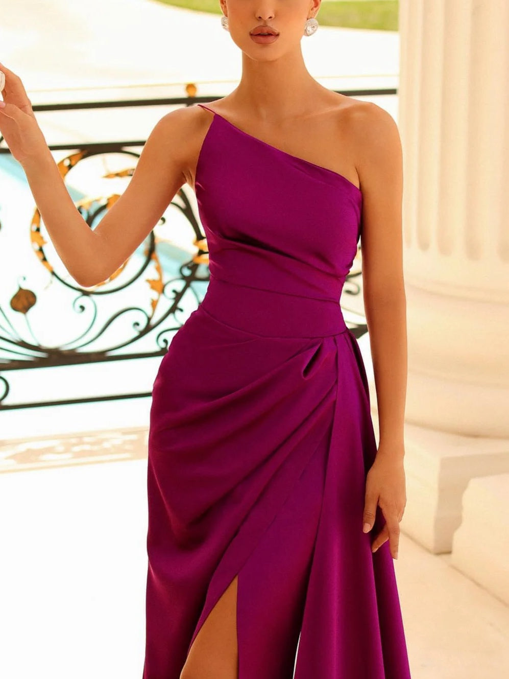 Sheath/Column Spaghetti Straps Sleeveless Floor-Length Evening Dress With Ruffles Pure Color