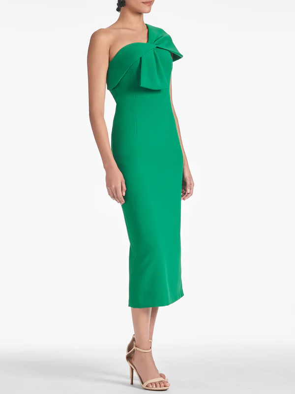 Sheath/Column One Shoulder Tea-Length Homecoming Dresses Pure Color