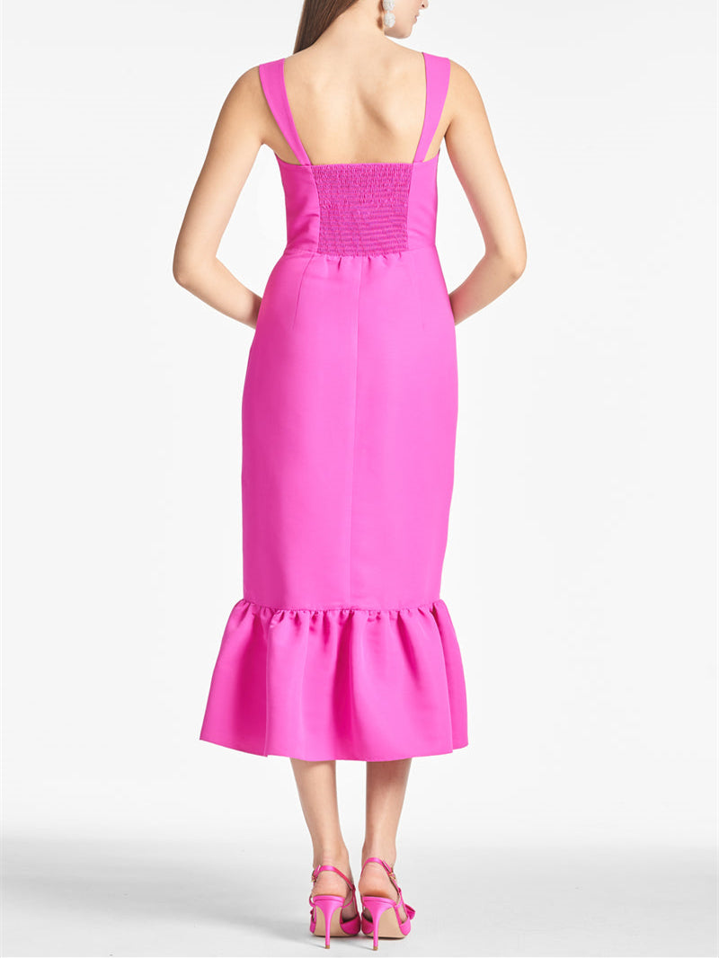 Sheath/Column Square Neck Tea-Length Homecoming Dresses Pure Color Sexy