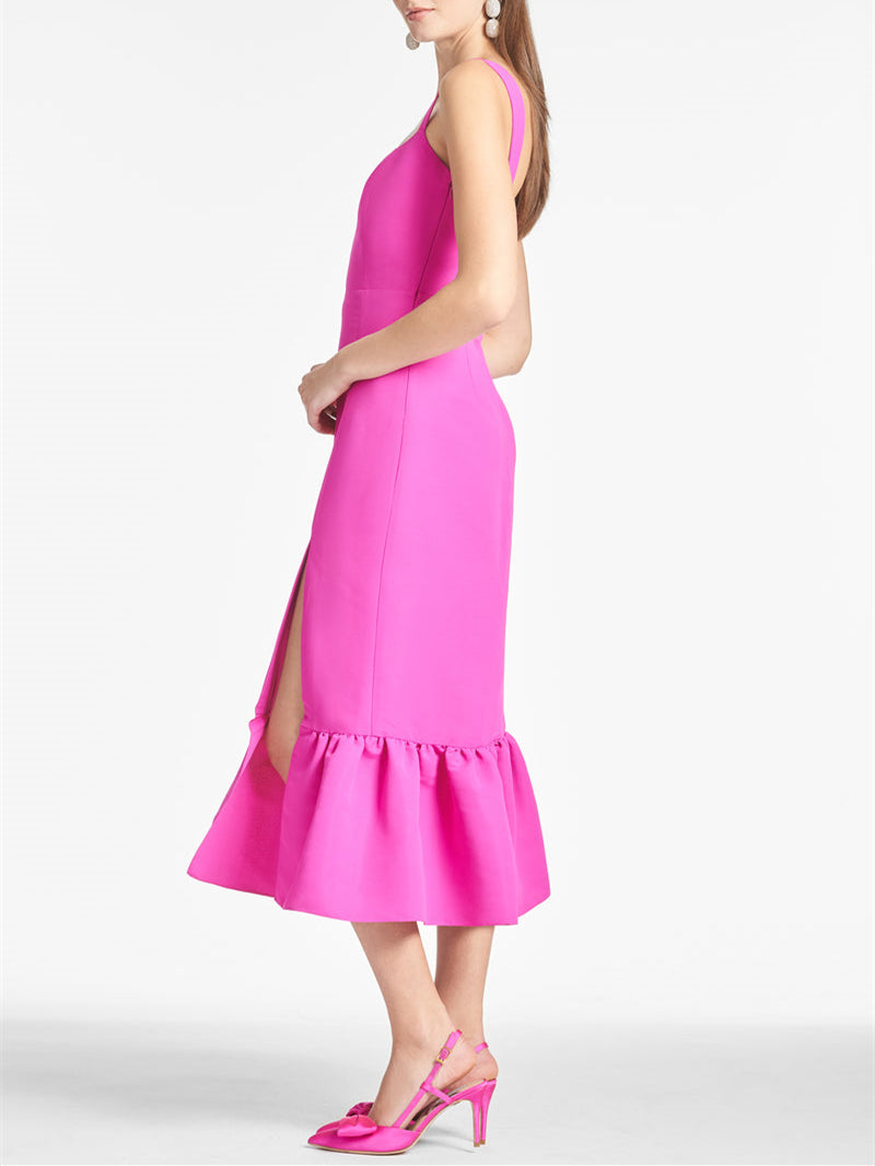 Sheath/Column Square Neck Tea-Length Homecoming Dresses Pure Color Sexy