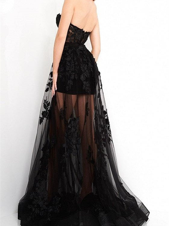 A Line/Princess Strapless Floor-Length Evening Dress With Flowers Off Shoulder