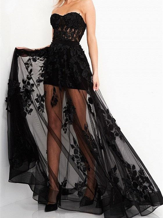 A Line/Princess Strapless Floor-Length Evening Dress With Flowers Off Shoulder