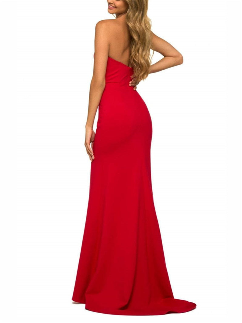 A-Line/Princess V-Neck Floor-Length Evening Dress With High Slit Sexy