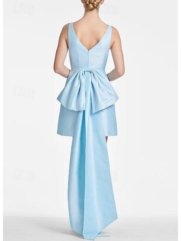 A-Line/Princess V-Neck Mini Cocktail Dresses With Bow(S) Pure Color Short