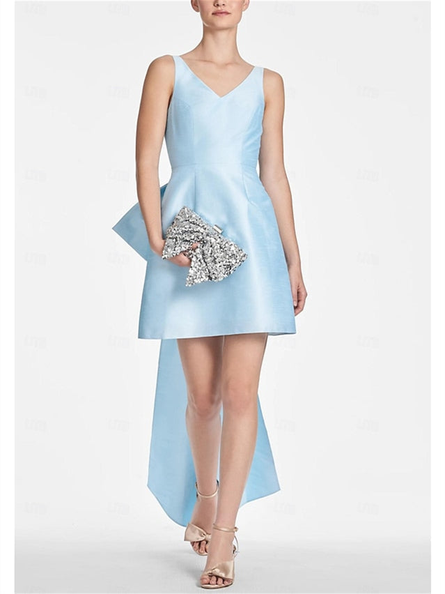A-Line/Princess V-Neck Mini Cocktail Dresses With Bow(S) Pure Color Short
