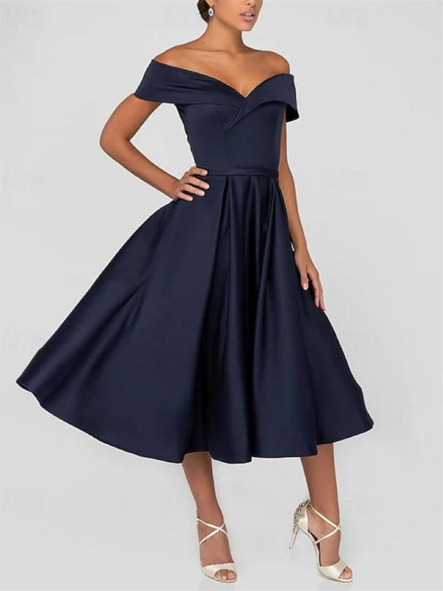 A-Line/Princess Sweetheart Sleeveless Tea Length Cocktail Dresses With Ruched Short