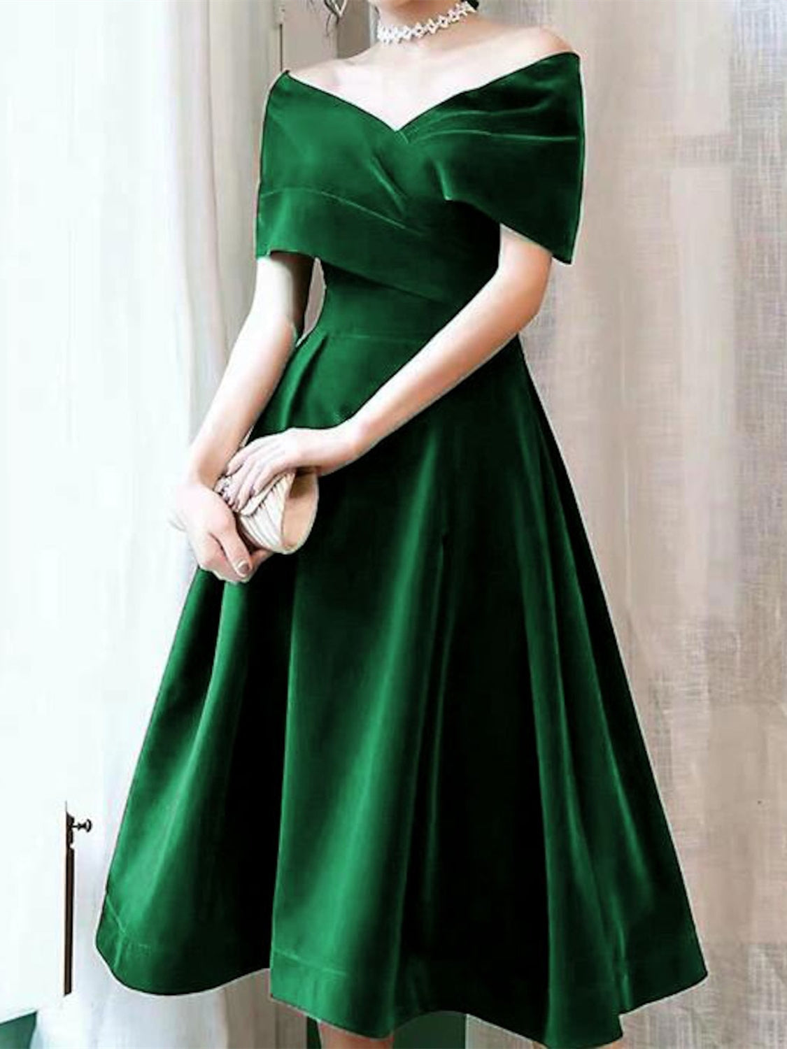 A-Line/Princess 1950s Dress Off-The-Shoulder Cocktail Dresses With Pleats Sexy