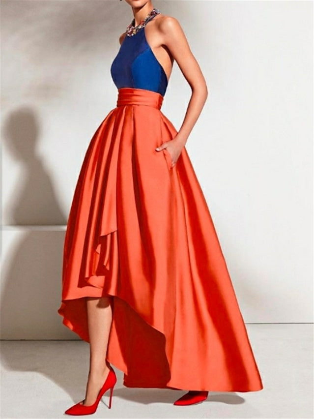 A-Line/Princess Asymmetrical Halter Neck Sleeveless Cocktail Dresses Open Back