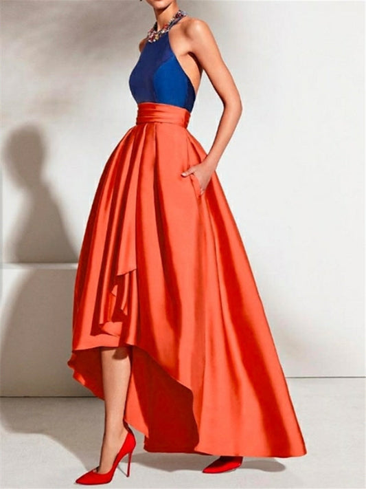 A-Line/Princess Asymmetrical Halter Neck Sleeveless Cocktail Dresses Open Back