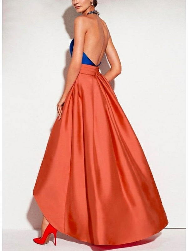 A-Line/Princess Asymmetrical Halter Neck Sleeveless Cocktail Dresses Open Back