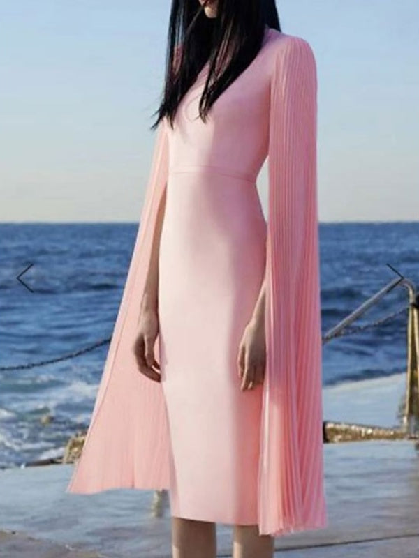 Sheath/Column Knee-Length Jewel Neck Cocktail Dresses With Draping Pink Charming Evening Party Dress