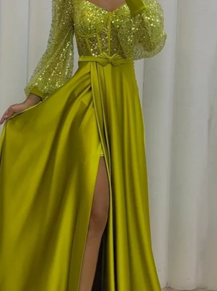 A-Line/Princess Long Sleeves Sweetheart Evening Dresses With Split Formal Sexy