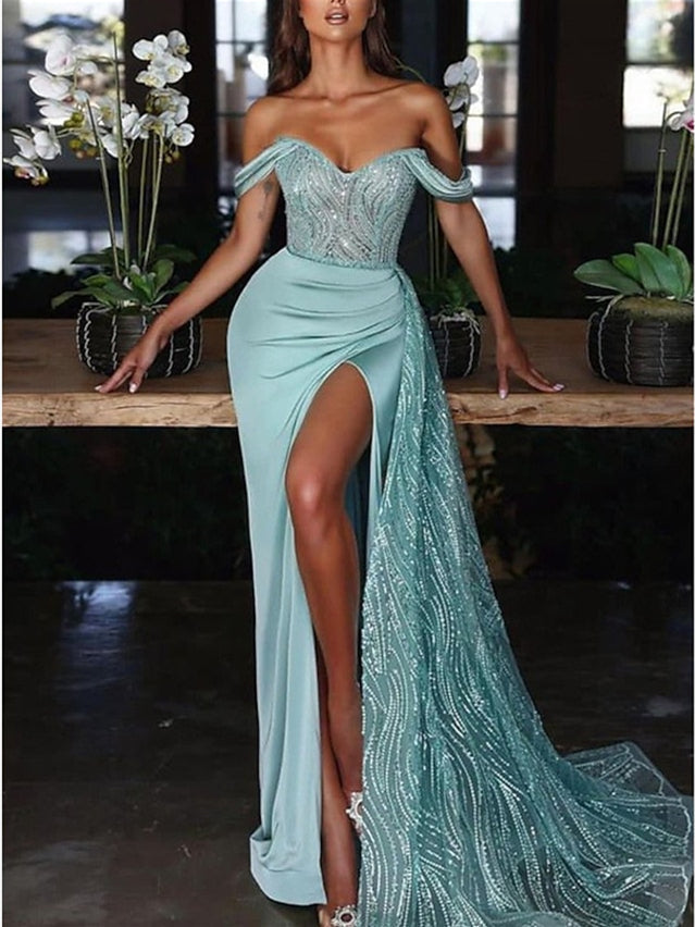 Mermaid/Trumpet Off-The-Shoulder Sweetheart Court Train Evening Dresses Sexy