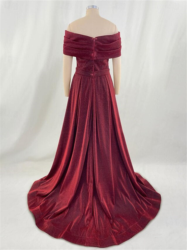 A-Line/Princess Off-The-Shoulder Court Train Evening Dresses With Sequin Sexy