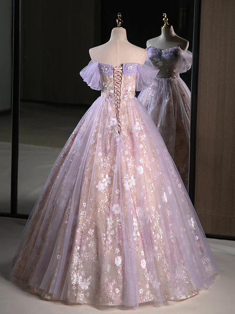 A-Line Off Shoulder Long Prom Dress Sparkly