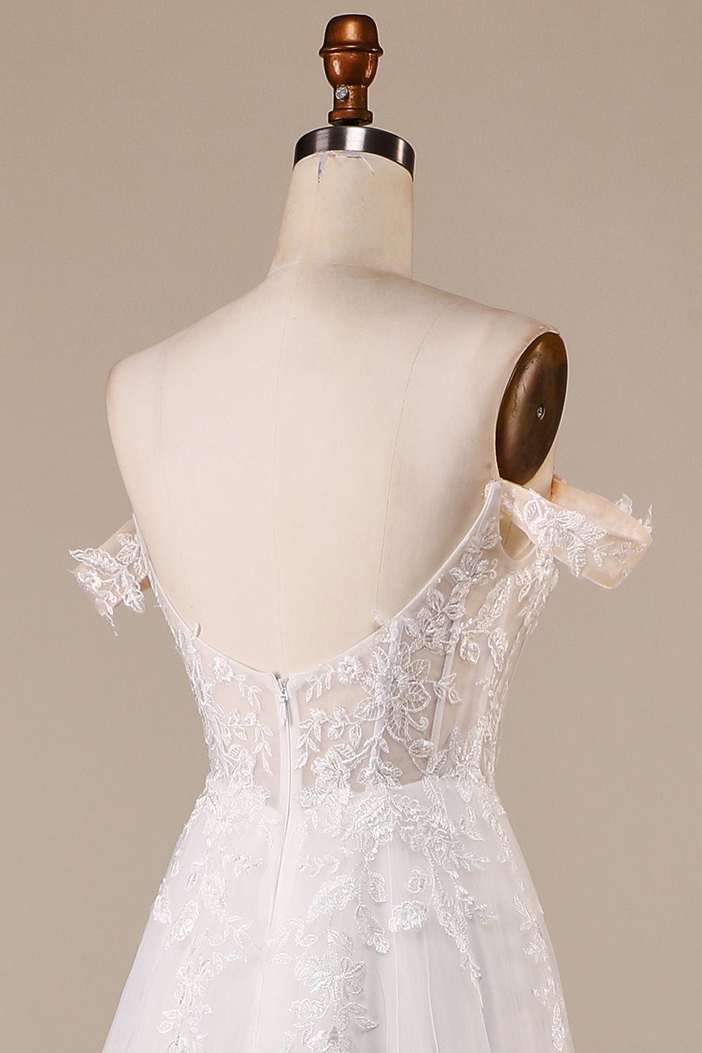 Ivory A Line Detachable Off the Shoulder Corset Tulle Wedding Dress Long