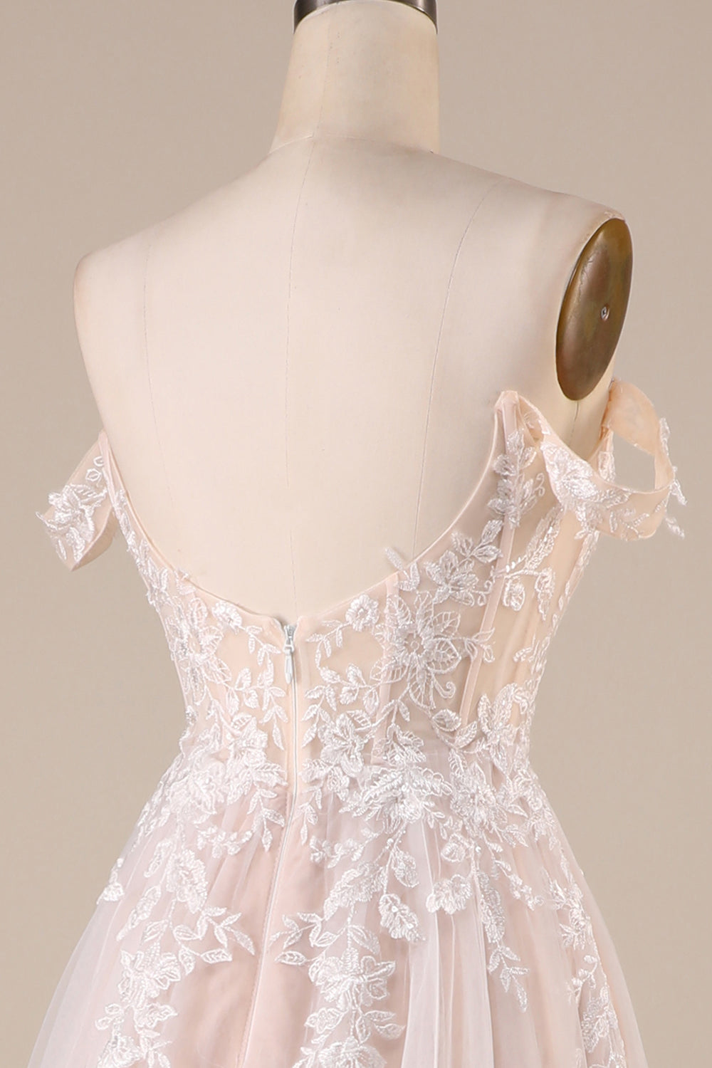 Ivory A Line Detachable Off the Shoulder Corset Tulle Wedding Dress Long