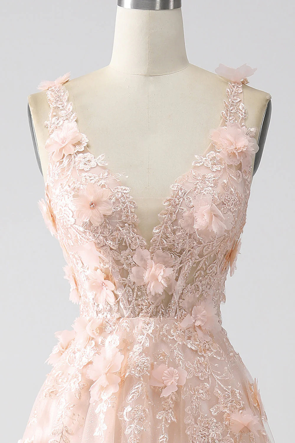 A-Line Spaghetti Straps Long Prom Dress with Appliques With Flower