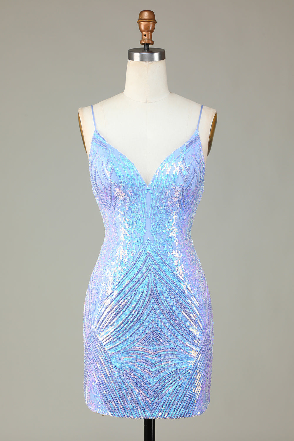 Sparkly Blue Sheath Spaghetti Straps Backless Sequins Short Homecoming Dress Sexy
