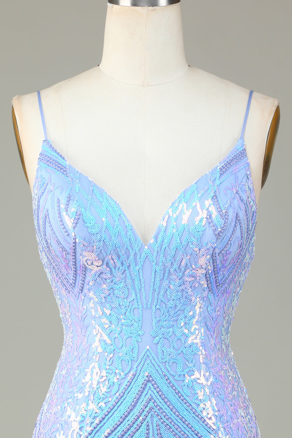 Sparkly Blue Sheath Spaghetti Straps Backless Sequins Short Homecoming Dress Sexy