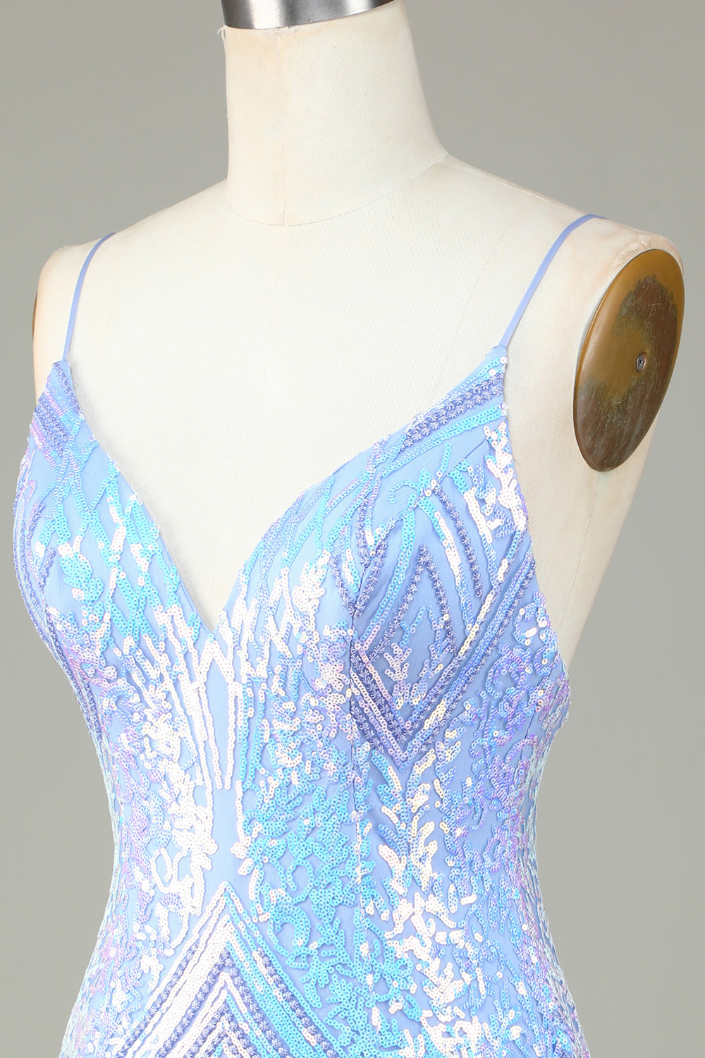 Sparkly Blue Sheath Spaghetti Straps Backless Sequins Short Homecoming Dress Sexy