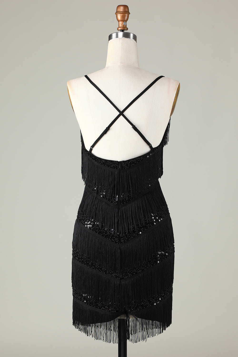 Sparkly Black Sequins Beaded Tight Short Homecoming Dress with Fringes Sexy