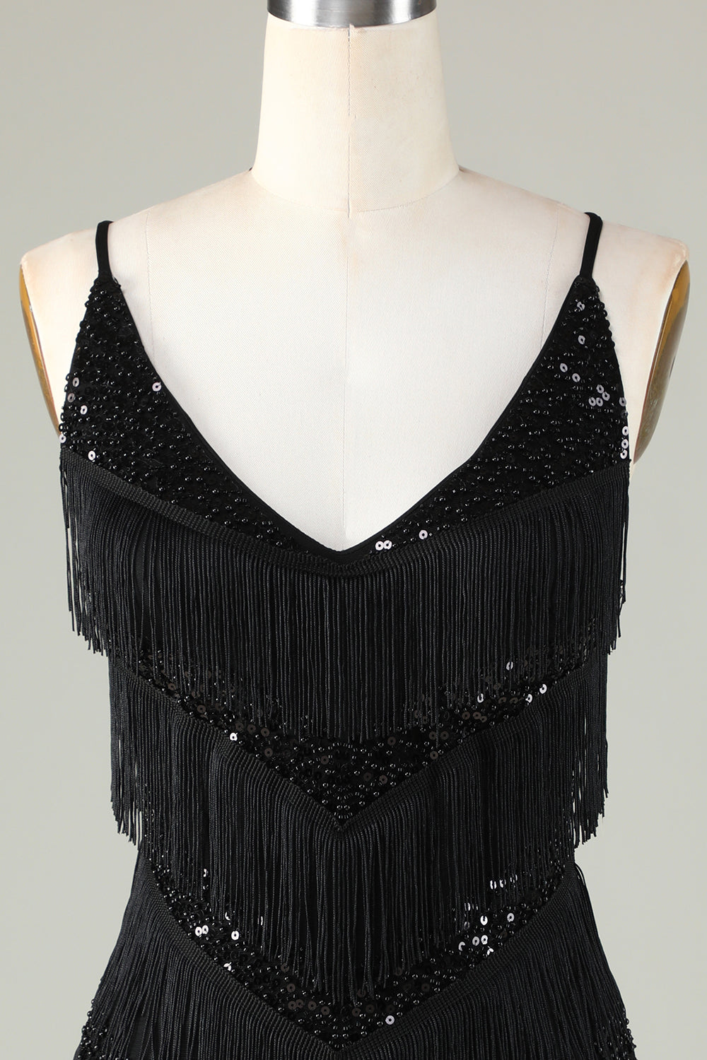 Sparkly Black Sequins Beaded Tight Short Homecoming Dress with Fringes Sexy