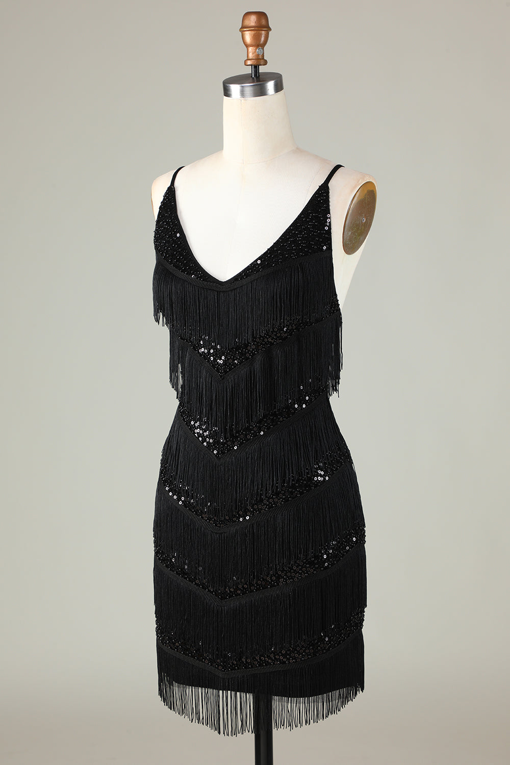 Sparkly Black Sequins Beaded Tight Short Homecoming Dress with Fringes Sexy