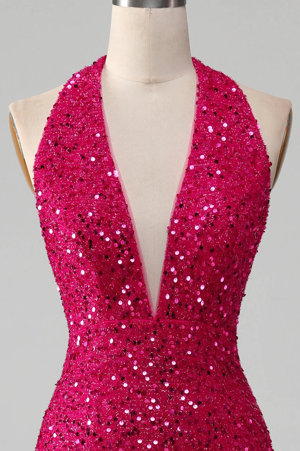 Mermaid Halter Sequin Prom Dress With Slit V-neck Sexy Sparkly
