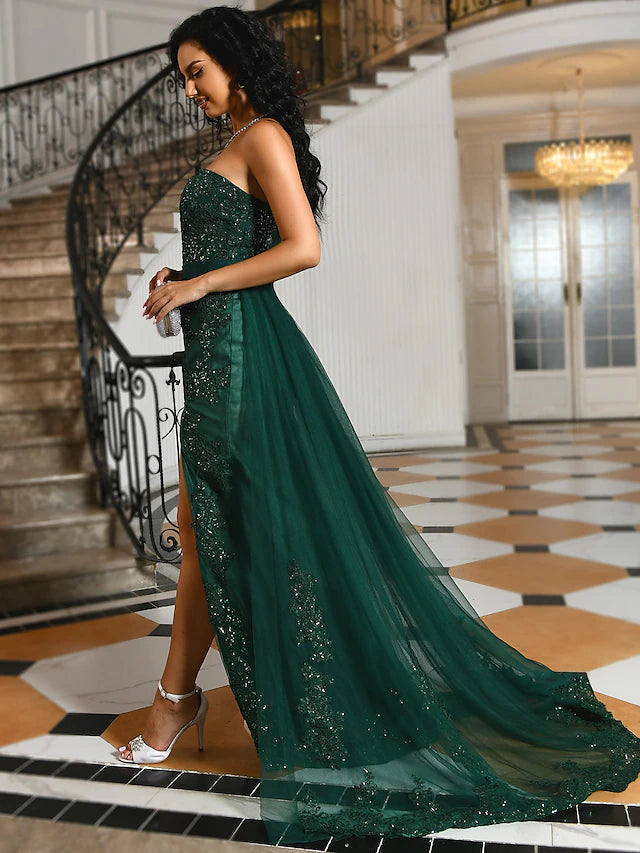 Mermaid / Trumpet Evening Gown Luxurious Dress Formal Floor Length Sleeveless Sweetheart Charmeuse with Embroidery