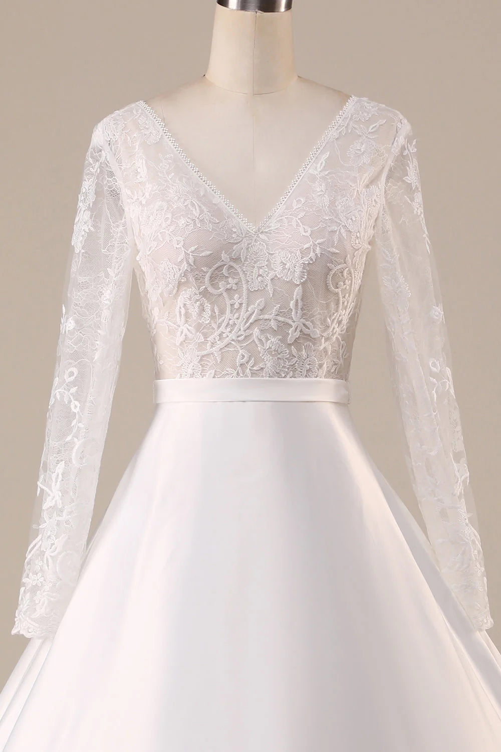 Satin Sweep Train Long Sleeves Wedding Dress Beautiful