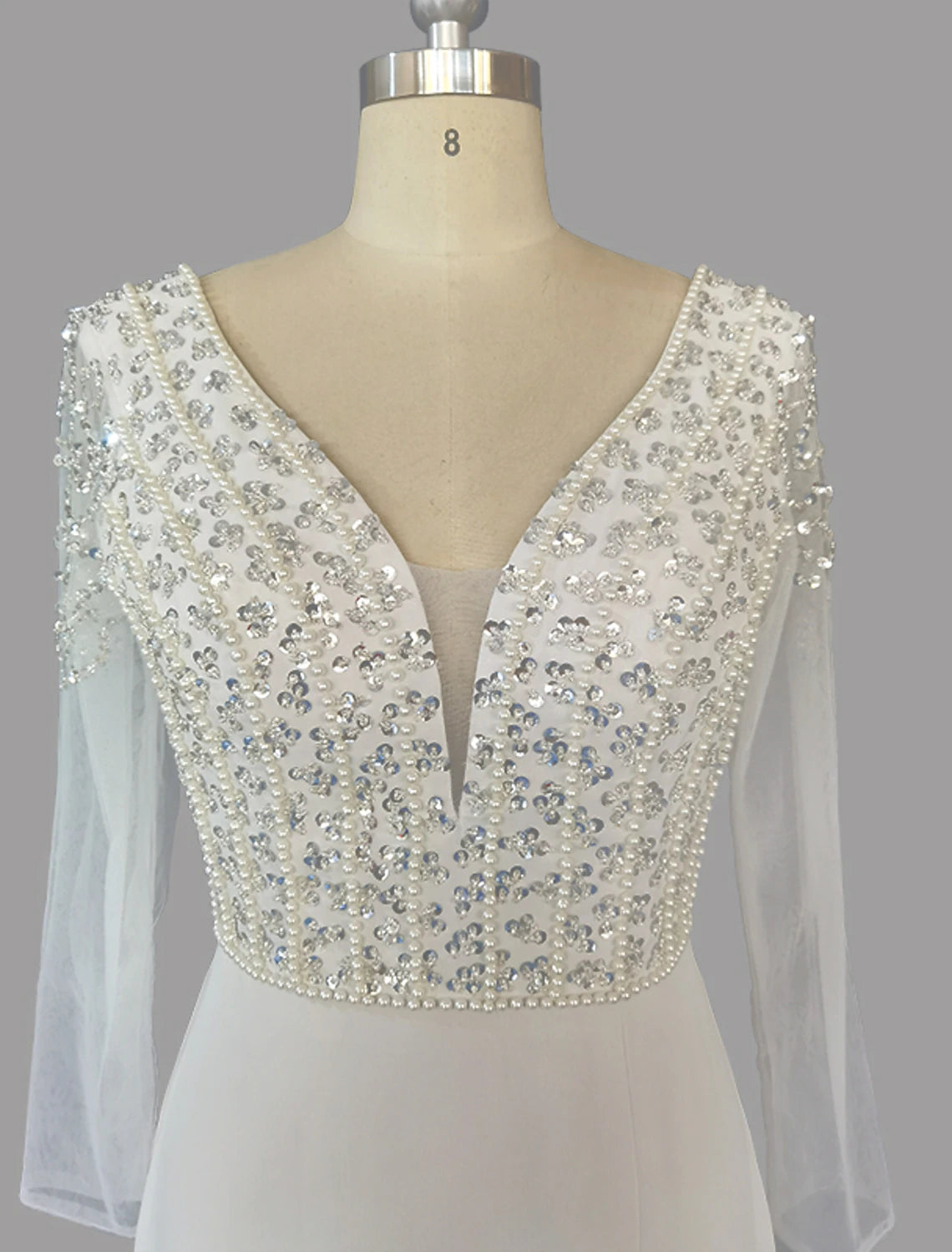 A-Line Evening Gown Glittering Dress Engagement Sweep / Brush Train Short Sleeve V Neck Chiffon with Sequin